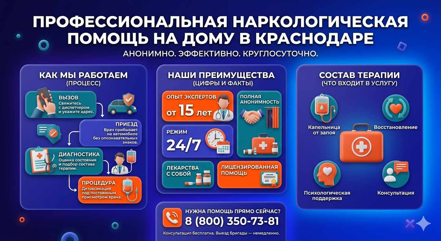 Инфографика о принципах лечения алкоголизма на дому в Кизилюрте: этапы вызова нарколога, преимущества анонимной детоксикации и состав медицинской помощи.